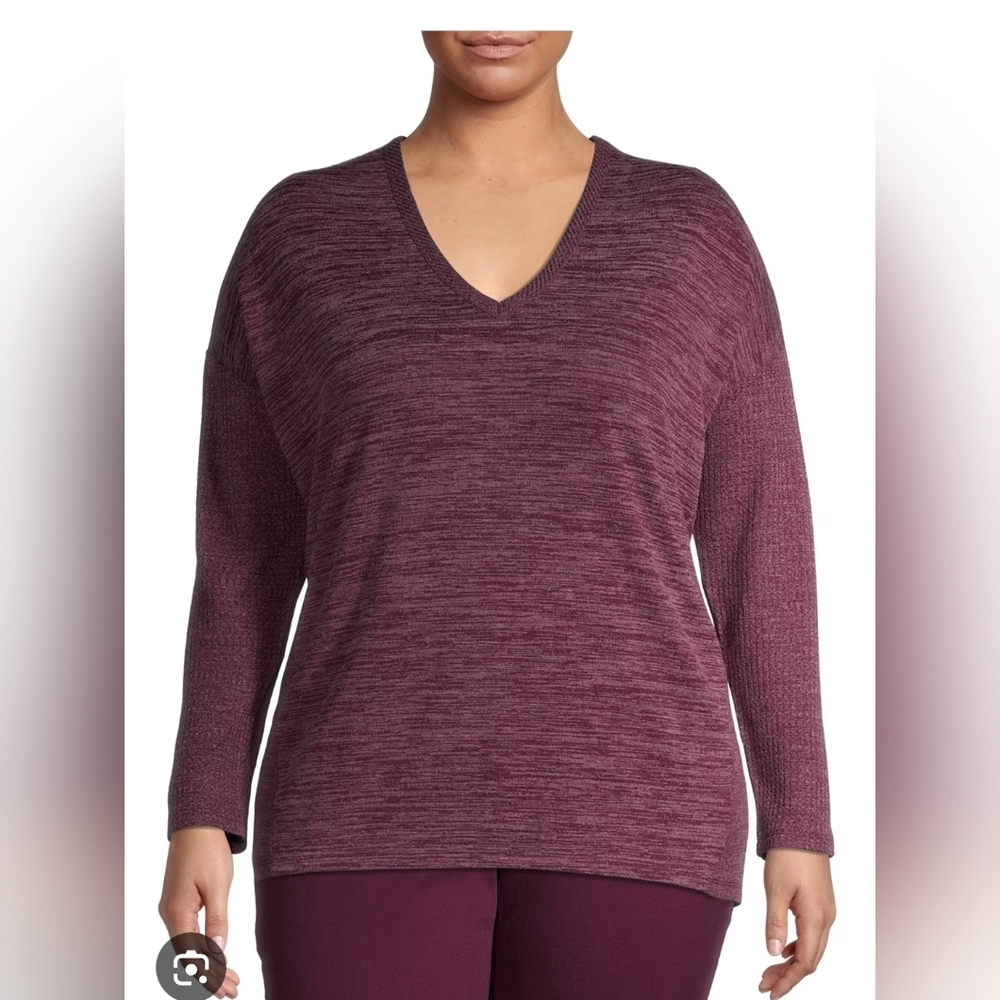 Terra & Sky Burgundy V-Neck Knit Sweater - Excellent Condition